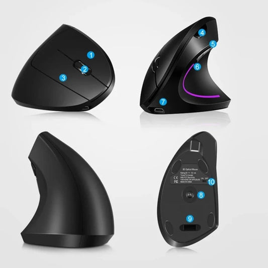 Wireless Vertical Mouse with Rechargeable Battery, 3 Adjustable DPI Levels, RGB Flowing Light