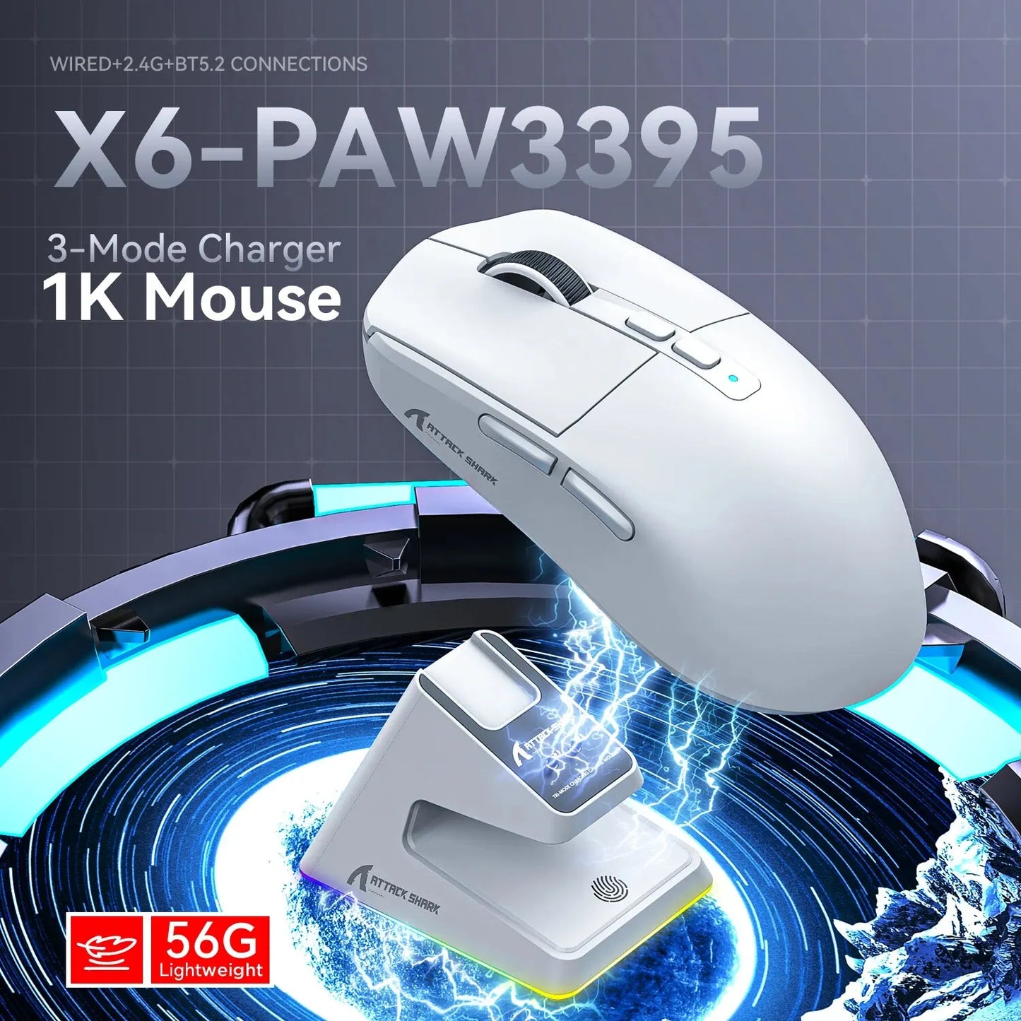 Wireless Gaming Mouse: Lightweight, Charging Base for Laptop/Desktop