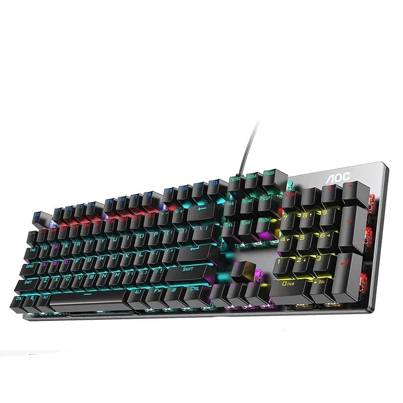 Metal Panel Mechanical Keyboard with RGB Lighting and Green Black Tea Switches