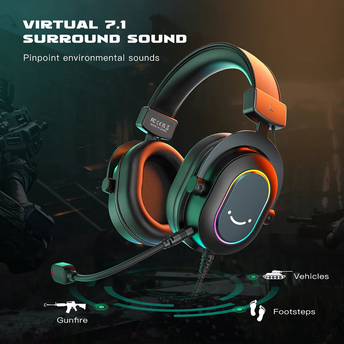 Surround Sound, Mic, and 3 EQ Modes for PC, PS4, PS5 - Over-Ear Headphones for Games, Movies, and Music
