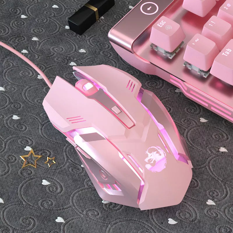 Ergonomic Wired Gaming Mouse - K3 Pink with LED, 6 Buttons, 2400 DPI, and Mouse Pads for PC/Laptop