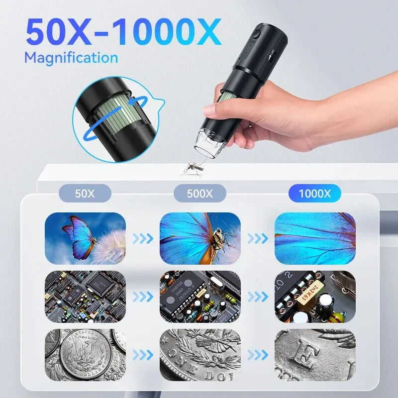Versatile Wireless Digital Microscope: 50X-1000X Magnification with Flexible