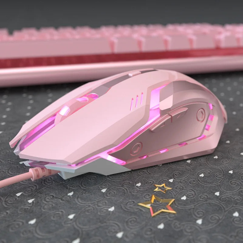 Ergonomic Wired Gaming Mouse - K3 Pink with LED, 6 Buttons, 2400 DPI, and Mouse Pads for PC/Laptop