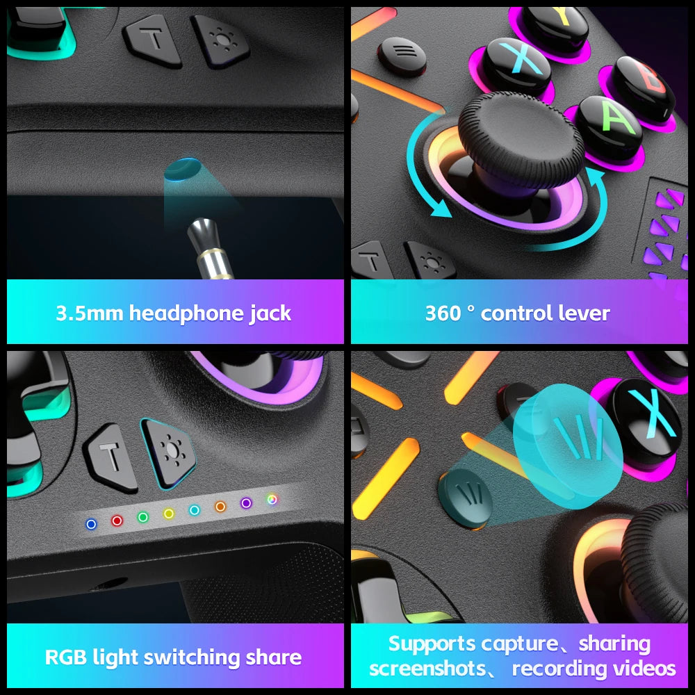 Wireless Gamepad with Vibration and RGB for Xbox, Switch, Android, and PC