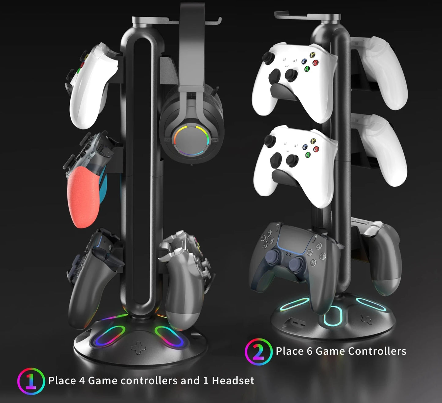 Game Controller Stand with USB Hub for Switch, PS5, Xbox Controllers and Headsets